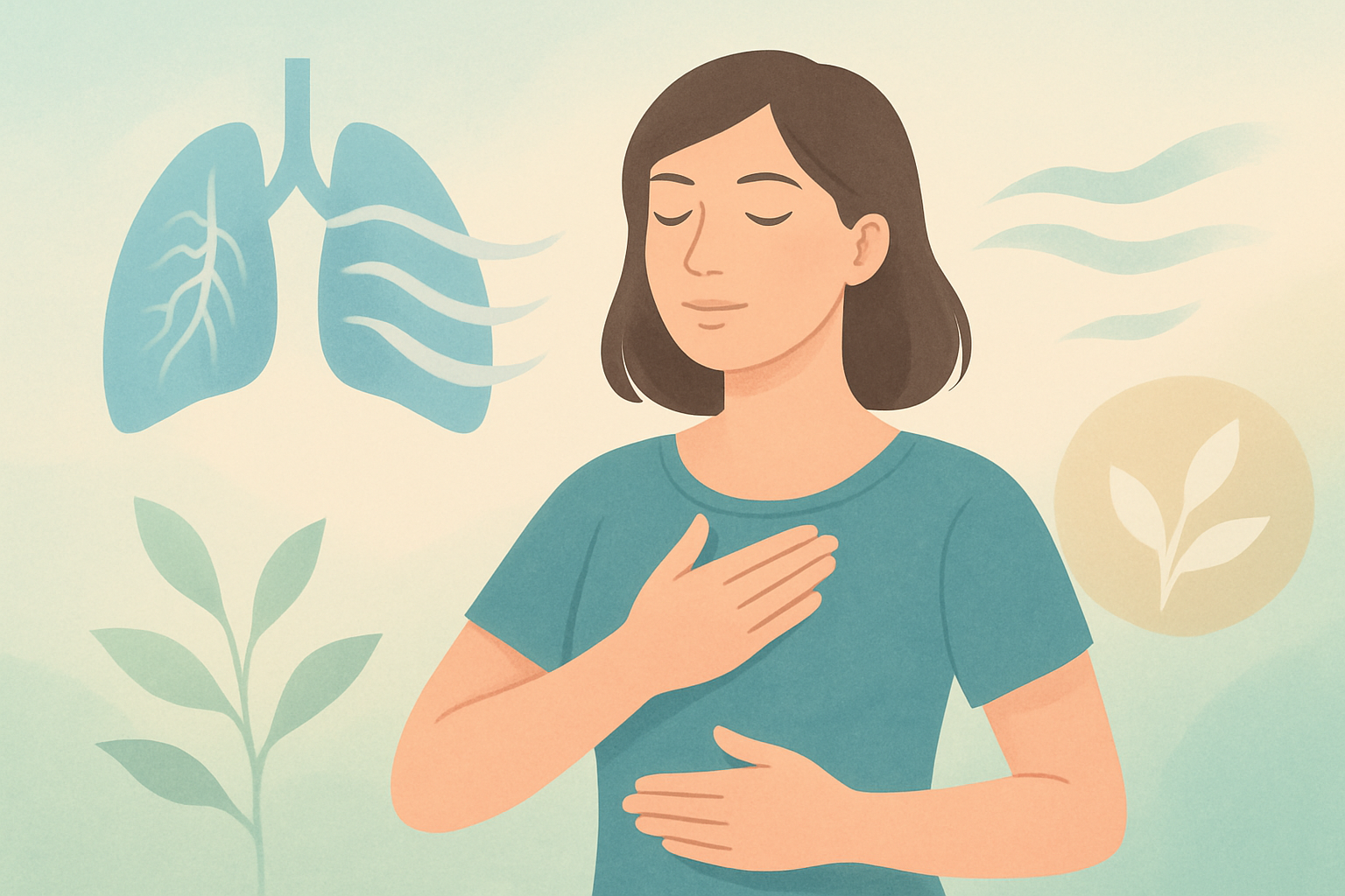 Person atmet tief durch und nutzt Atemtechniken zur Beruhigung bei Hyperventilation während Panikattacke