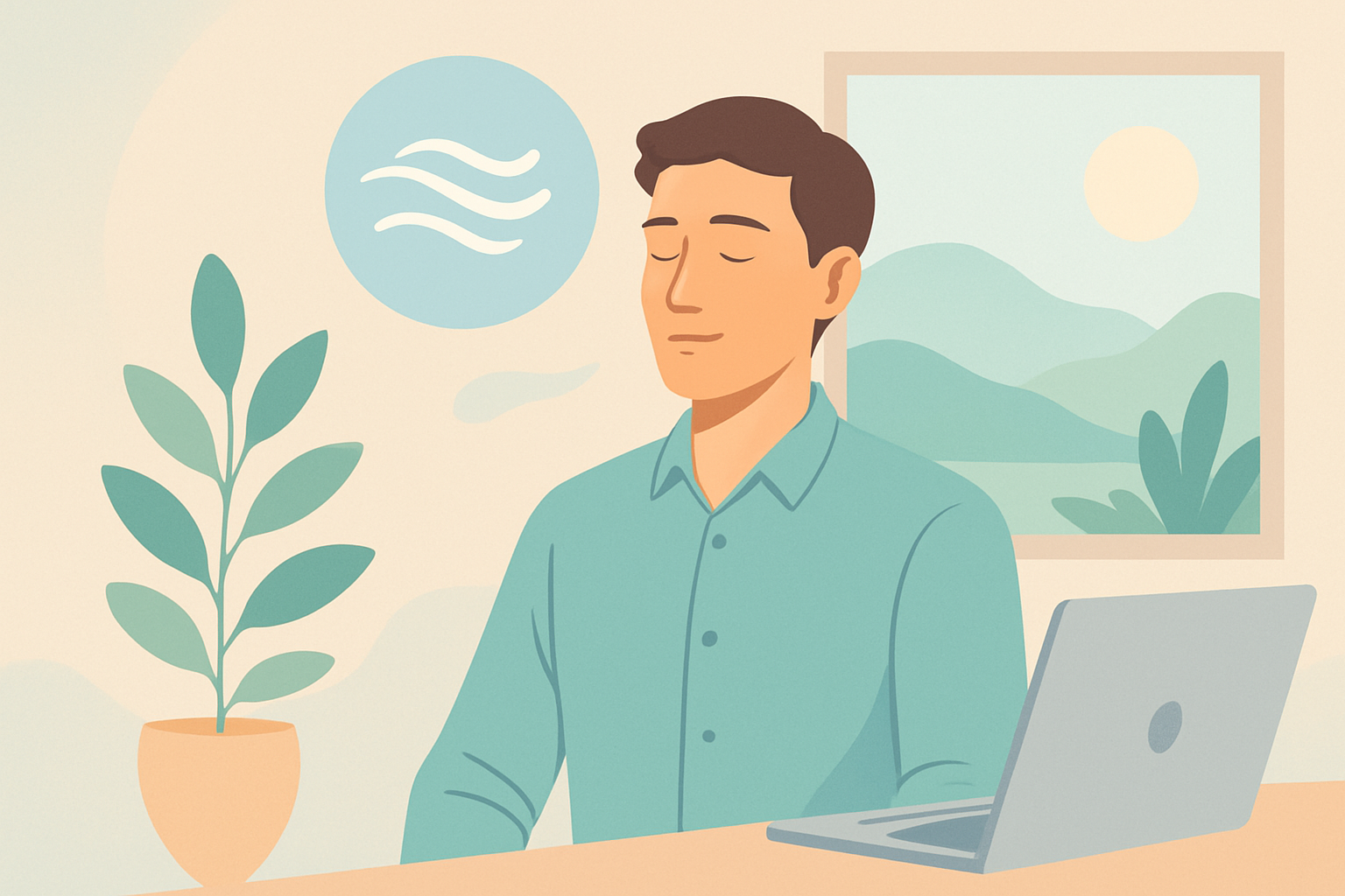 Person bewältigt Panikattacke diskret am Arbeitsplatz