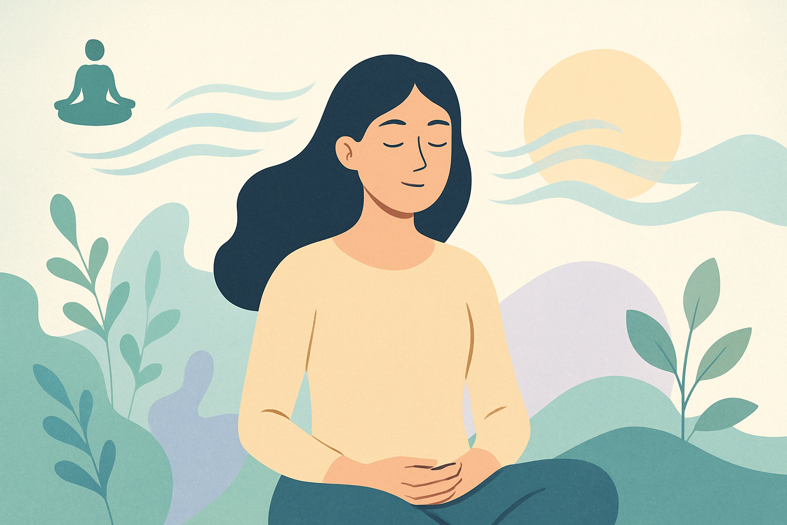 Person meditiert friedlich in der Natur und symbolisiert erfolgreiche Bewältigung von Panikattacken